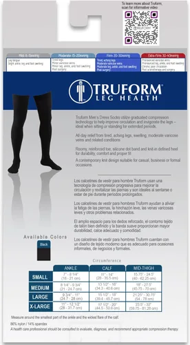 Vista 8 de Truform Calcetines de compresión, 20-30 mmHg, calcetines de vestir para hombre, hasta el muslo por encima de la rodilla, negro, S
