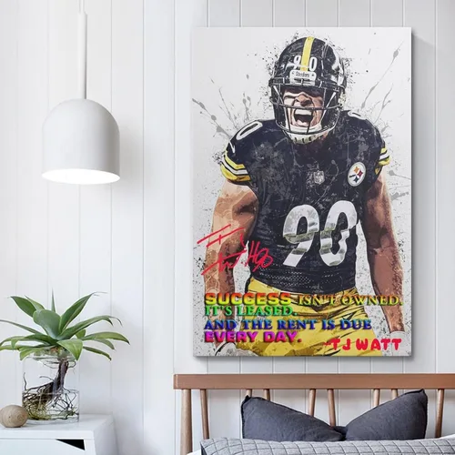 Vista 5 de ACEY Póster motivacional de jugador de rugby TJ Watt inspirador para decoración estética de oficina, estilo sin marco, 16 x 24 pulgadas
