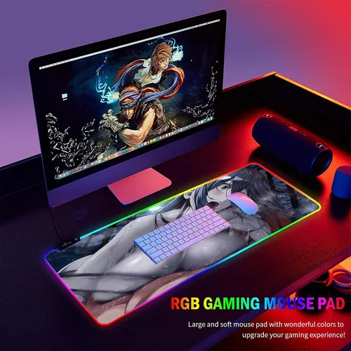 Vista 5 de Alfombrilla de mouse para juegos RGB Anime Girl Sexy Butt Breasts Chest Gamer Pads LED Alfombrilla de escritorio Alfombrilla de mouse XXL