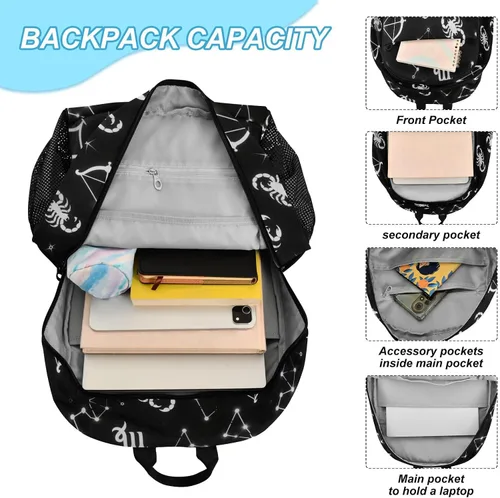 Vista 4 de Constelación en blanco y negro bolso de escuela para niño mochila escolar niño edad 8-10 años mochilas y loncheras escolares para nias