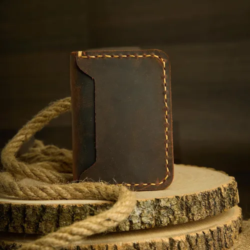 Vista 2 de Cartera de cuero hecha a mano, billetera de cuero minimalista, billetera plegable, billetera de bolsillo frontal, tarjetero de cuero hecho a mano