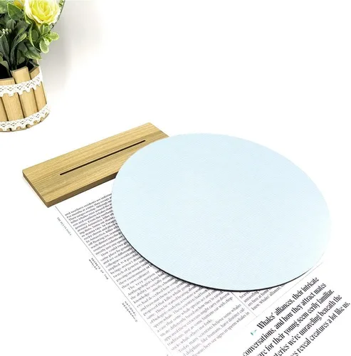 Vista 5 de Espejo con forma de círculo de 10 pulgadas para decoración de habitación, espejo acrílico con soporte de madera, espejo de maquillaje sin marco