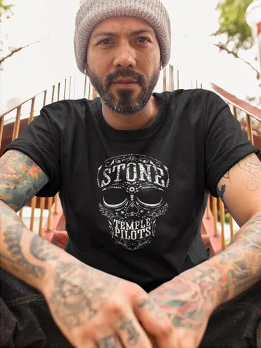 Vista 3 de Stone Temple Pilots Rock Band Skull Adult Short Sleeve T-Shirt Graphic Tee