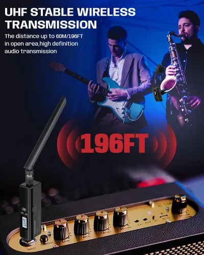 Vista 3 de Micrófono de saxofón, sistema de micrófono inalámbrico recargable UHF con transmisor y receptor de rango de 196 pies, micrófono de condensador