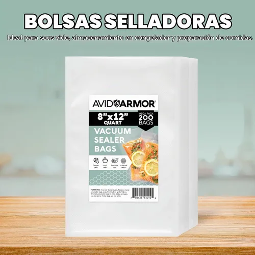 Vista 2 de Avid Armor Bolsas selladoras al vacío de 200 cuartos de galón de 8 x 12 pulgadas para guardar alimentos, grado comercial, sin BPA, resistentes