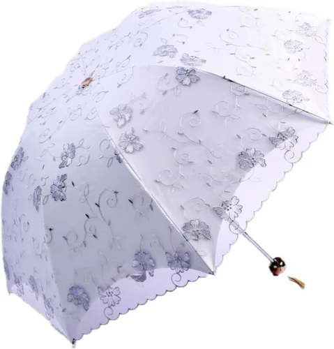 Vista 8 de Honeystore Sombrilla de viaje de encaje plegable anti-uv paraguas bordado a prueba de viento 2 Plegables Negro