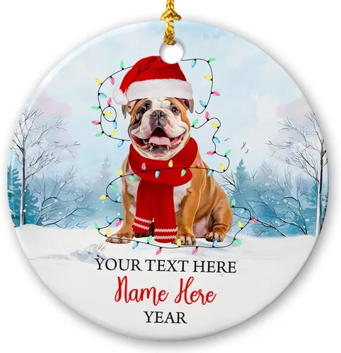 Vista 15 de Adorno de cerámica de Alaska Malamute de Feliz Navidad, decoración personalizada de Papá Noel, perro de Alaska Malamute nombre de perro, decoración