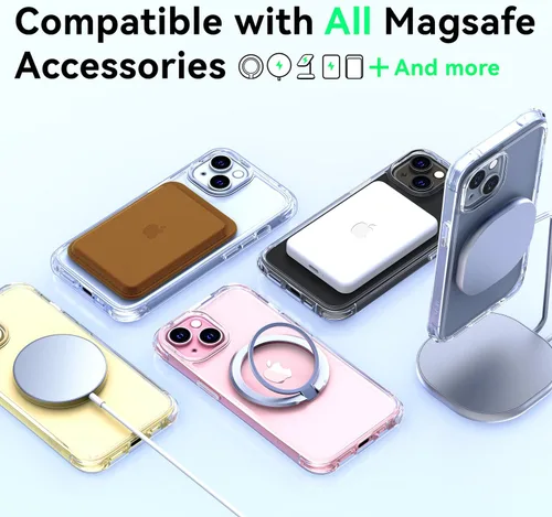 Vista 5 de Mkeke Funda magnética diseñada para iPhone 15 transparente, compatible con Magsafe, [no amarilla] [protección contra caídas de grado militar] fundas