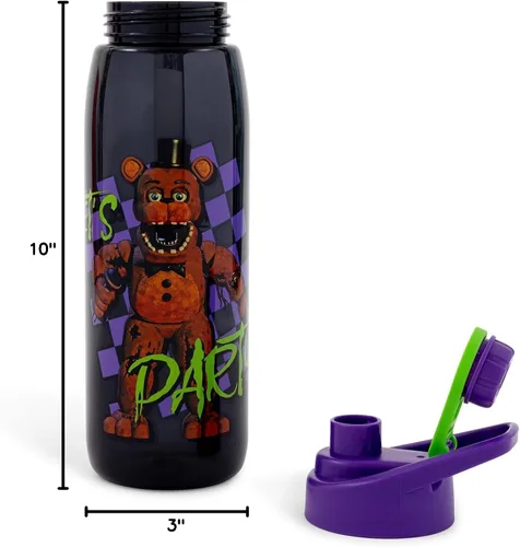 Vista 4 de Silver Buffalo Five Nights at Freddy's - Botella de agua con tapa de rosca, 28 onzas Let's Party - Diseño de tablero de ajedrez, tapa de rosca