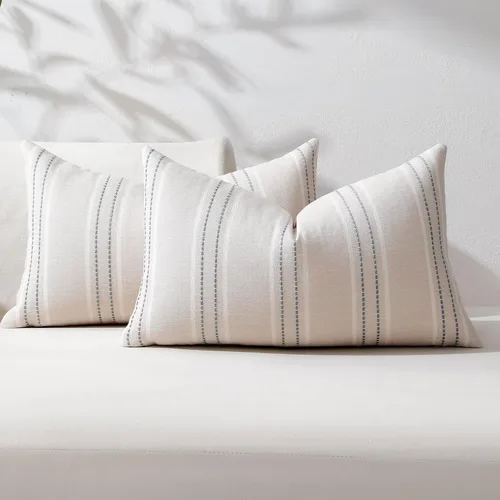 Vista 47 de Hckot Fundas de Almohadas Decorativas 16x16 Juego de 2 Fundas de Almohadas a Rayas de Lino Texturizado Almohadas Decorativas Fundas de Cojines