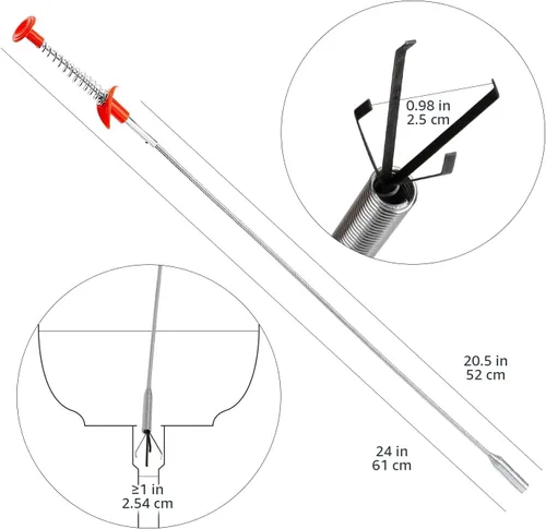 Vista 3 de Amazon Basics Herramienta para eliminar obstrucciones, paquete de 6 con 5 serpientes de drenaje de plástico y 1 de acero inoxidable, desatascador