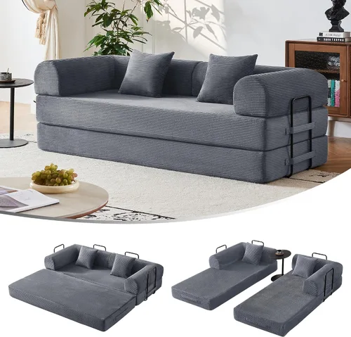 Vista 16 de Sofá cama convertible 5 en 1 de 79 pulgadas, sin montaje, sofá cama sin hueso con espuma de alta densidad, sofá cama plegable, sofá modular de pana