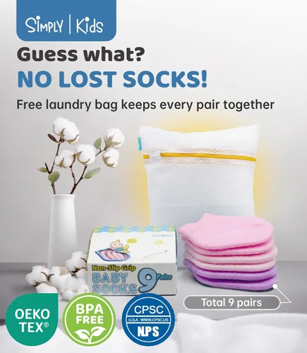 Vista 5 de Simply Kids Calcetines tobilleros antideslizantes para bebé (9 pares), agarre superior, algodón suave, para niñas y niños activos (de 0 a 7 años)