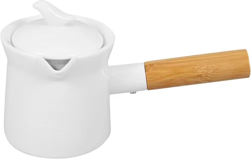 Vista 9 de Cabilock Cacerola de cerámica con mango de madera, calentador de mantequilla, mini olla de cocina para leche, té, café, comida para bebés