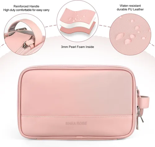 Vista 4 de Neceser para mujer, organizador de bolsa de viaje de maquillaje, bolsa de cosméticos de baño grande, kit de Dopp de viaje, bolsa de ducha, Rosa, L