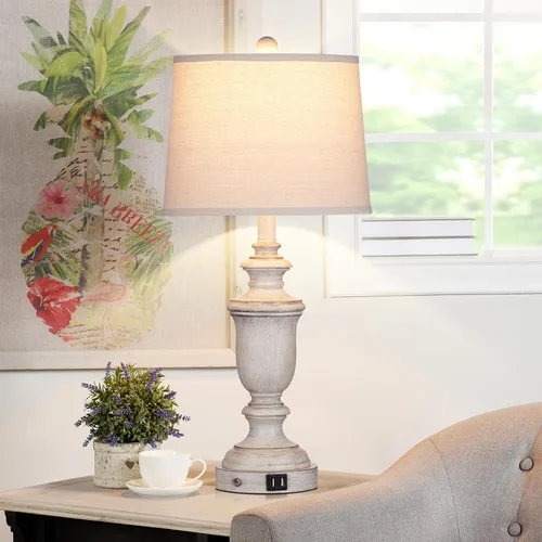 Vista 4 de Cinkeda Juego de 2 lámparas de mesa de granja con puerto de carga USB para sala de estar rústica y dormitorio retro, lámpara táctil regulable de 3