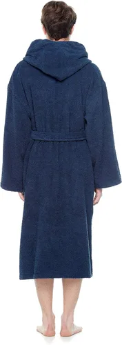 Vista 4 de Arus - Bata de baño clásica de algodón turco con capucha para hombre con opción de longitud larga