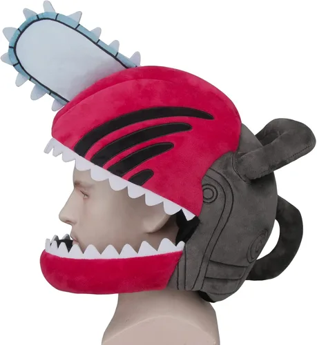 Vista 4 de HORNIGHT Disfraz de hombre de motosierra de anime, sombrero de pochita de felpa suave y cálida, máscara de felpa para disfraz, fiesta de cosplay