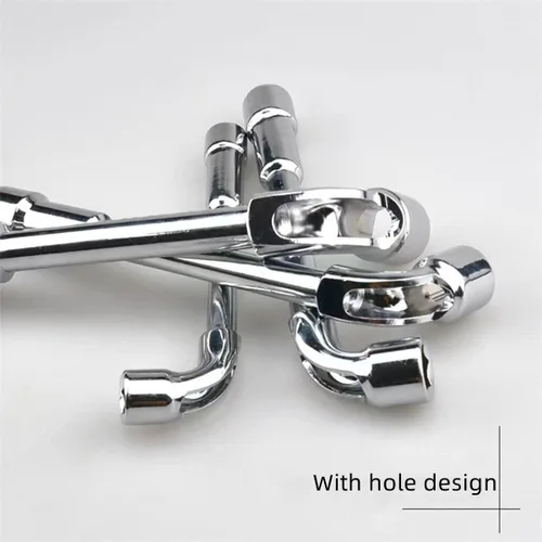 Vista 3 de Llave hexagonal métrica en forma de L de 0.71 pulgadas, Cr-V, acabado cromado, mango de codo de doble cabeza, llave de repuesto para neumáticos