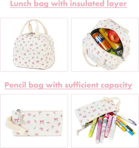 Vista 7 de Bluboon - Mochila escolar para niñas y mujeres para uso diario y de estilo informal, para portátil de 15 pulgadas, con bolsa para almuerzo y bolsa