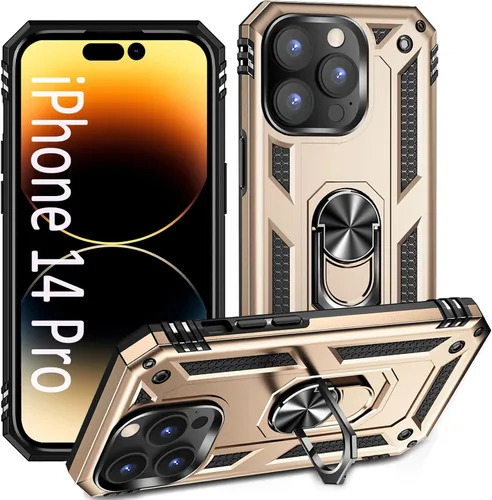 Vista 29 de ADDIT i Phone 14 Pro - Funda para iPhone 14 Pro, con anillo de soporte, soporte ajustable, grado militar, protección resistente, a prueba de golpes