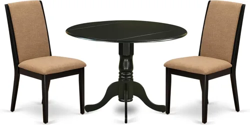 Vista 15 de East West Furniture DLLA3-ABK-47 - Juego de mesa de comedor de 3 piezas que contiene una mesa de cocina redonda con gotas y 2 sillas de comedor