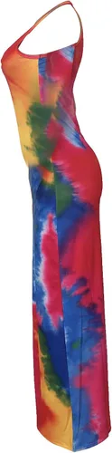 Vista 5 de LAJIOJIO Vestido largo sin mangas para mujer, sin mangas, liso, casual, fruncido, bodycon