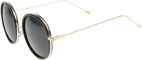 Vista 3 de zeroUV Retro Fashion Metal Temple Two-Tone Oversize Round Sunglasses 53mm