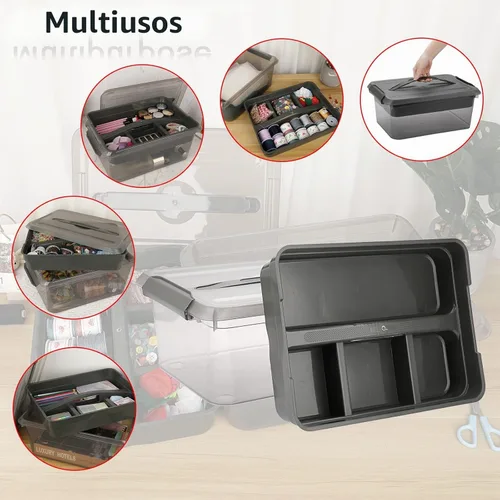 Vista 2 de BTSKY - Caja de almacenamiento para apilar y transportar, contenedor de almacenamiento de plástico transparente apilable con bandeja extraíble, caja
