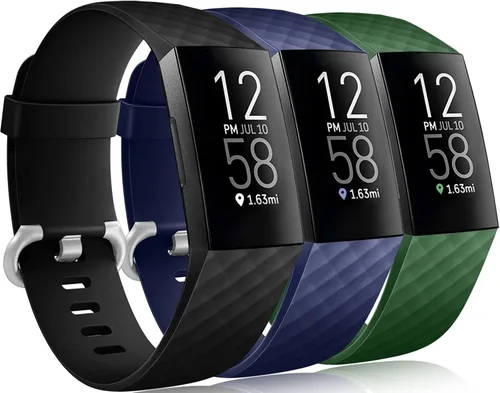Vista 9 de Wepro Paquete de 3 bandas compatibles con Fitbit Charge 4 bandas para Negro/Azul Marino/Azul Gris