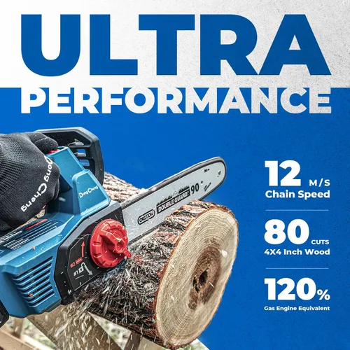 Vista 4 de Dong Cheng - Motosierra inalámbrica sin escobillas de 12 pulgadas, con batería de 20V de 4000mAh, velocidad de cadena de 12 m/s, tensado sin