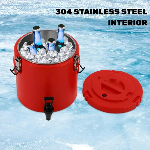 Vista 2 de Dispensador de bebidas aislado, de acero inoxidable, térmico para café frío y caliente, agua, dispensador de bebidas con grifo para hielo, fiesta