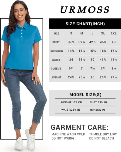 Vista 6 de URMOSS Polo de golf para mujer, transpirable, de manga corta, ligera, 4 botones
