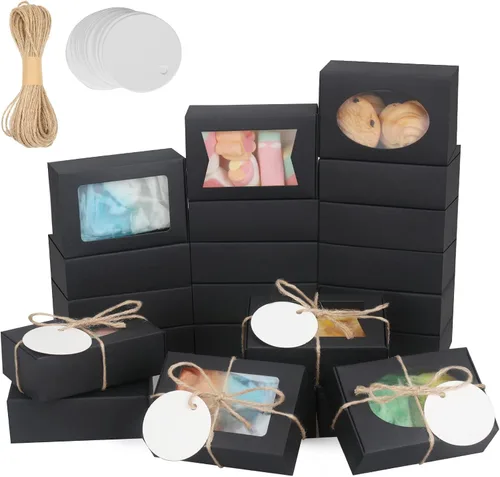 Vista 15 de COTOPHER Caja de jabón, 30 cajas pequeñas de embalaje de jabón de 2.8 x 2.8 x 1.2 pulgadas, mini cajas de papel kraft con ventana para jabón casero