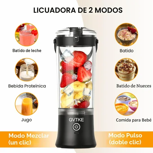Vista 3 de Licuadora portátil Modo dual 18000RPM 20Oz Vaso de mezcla de hielo triturador de hielo Fruta congelada Mini hogar gimnasio viaje (negro)
