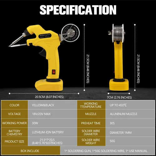 Vista 7 de Kit de soldador inalámbrico para batería Dewalt de 20 V máximo, pistola de soldadura de 30 W, soldador de precalentamiento rápido de 30 segundos