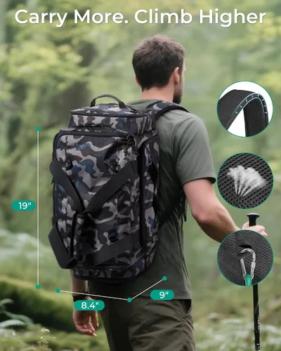 Vista 8 de BAGSMART Bolsa táctica de gimnasio para hombres, bolsa de lona de 22 litros para viajes con compartimento para zapatos, mochila táctica 4 en 1