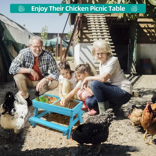 Vista 7 de Mesa de picnic de pollo, comedero de pollo sin desperdicios hecho a mano de madera, kit grande de comedero de pollo para bricolaje, comederos