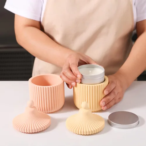 Vista 5 de Boowan Nicole Carousel - Moldes de silicona para tarro de vela de cemento de concreto con lata de vela de 6 onzas, almacenamiento de bricolaje