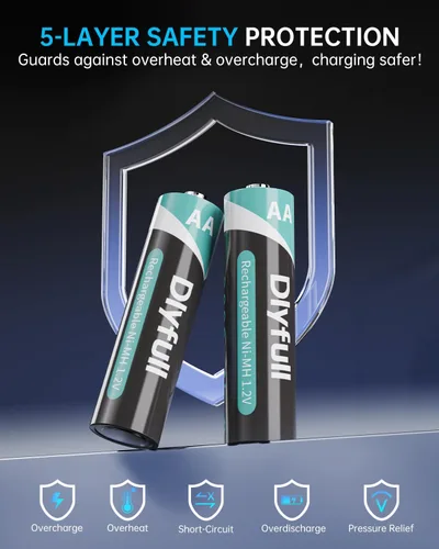 Vista 7 de DLYPOW Paquete de 4 baterías AA recargables con 2800mAh de alta capacidad 1.2 V AA y sin fugas de larga duración