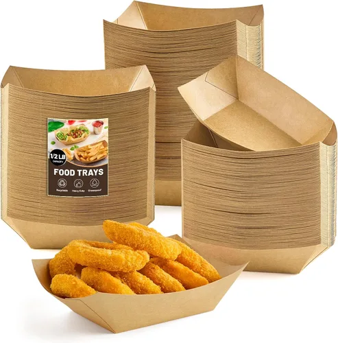 Vista 9 de ZORRITA - Bandejas pequeñas de papel para alimentos, 1 libra, paquete de 100 Disposable, Kraft, Brown, Food Boats Holders, Take Out Serving
