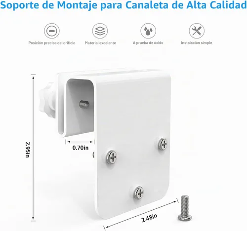 Vista 4 de Soporte de montaje de canalón compatible con Eufy Security SoloCam S340/SoloCam E30/E42, cámara de seguridad solar (1 unidad-blanco)