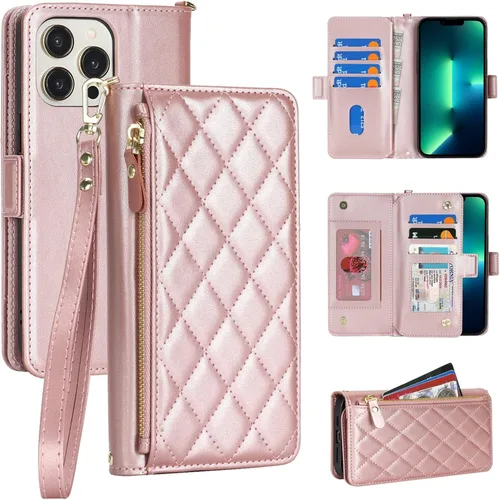 Vista 9 de Funda para iPhone 13 Pro Max/12 Pro Max con correa, leopardo beige Beige (Beige Leopard)