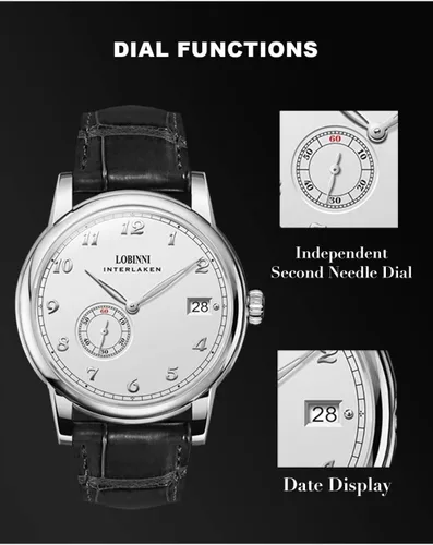Vista 17 de LOBINNI Reloj mecánico automático impermeable de muñeca masculina vestido masculino moda lujo negocios relojes
