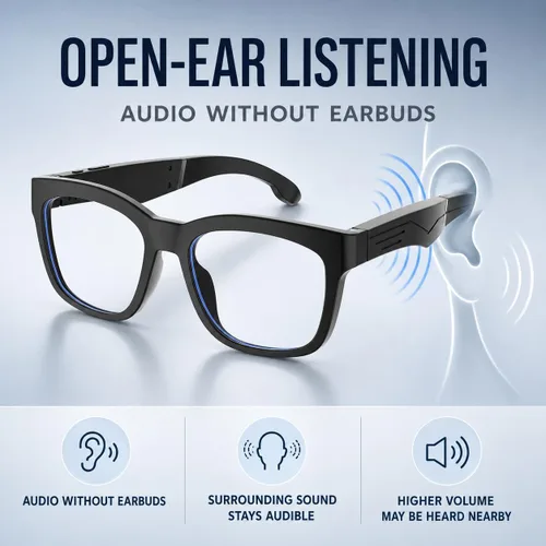 Vista 7 de Lentes de audio Bluetooth, lentes de luz azul, marco negro grande