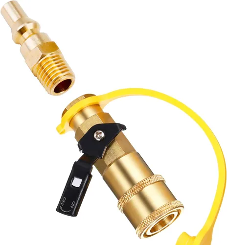 Vista 3 de Adaptador de conexión rápida de propano RV de 1/4 pulgadas para manguera de propano, válvula de cierre y enchufe de flujo completo, LP o gas natural