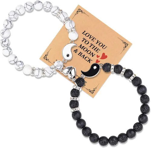 Vista 59 de 2 pulseras magnéticas para parejas, piedra natural negra mate, cristal para votos de amor eterno, juego de pulseras de cuentas de piedra de energía