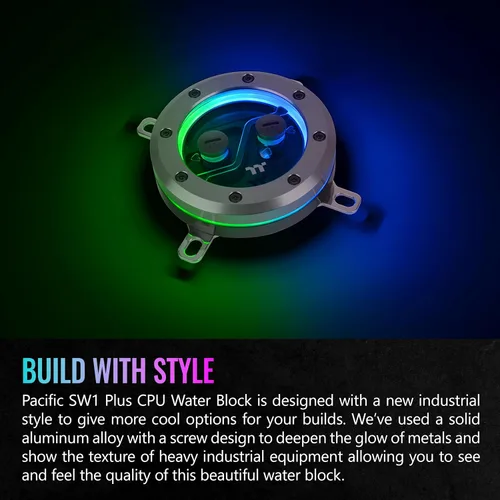 Vista 3 de Thermaltake Pacific SW1 Plus Bloque de agua para CPU, sensor de temperatura, compatible con LGA 1700 / AM5, 12 LED direccionables, control