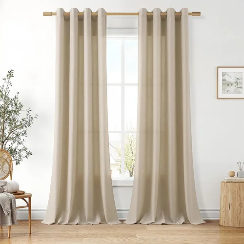 Vista 52 de Cortinas de lino negro para dormitorio y sala de estar de 84 pulgadas de largo, juego de 2 paneles, para habitación de niños, filtro de luz