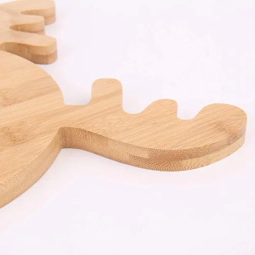 Vista 7 de Bandeja de madera para servir platos de Navidad, bandeja de plato de sushi con forma de cuerno de oreja de alce de Navidad para restaurante y hogar
